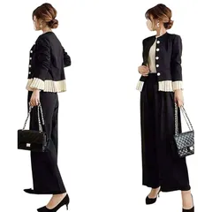 【新品】 [DYIOPMFGZ] パンツスーツ レディース スーツ オフィスウェア ジャケット ワイドパンツ コート ロングズボン セットアップ アウター 上下セット フォーマル 通勤OL 入学式 ママ 洗える エレガント 着?せ ビジネス 春秋冬 (ブラ 0