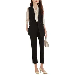 【新品】 [ByFshow] パンツスーツ レディース スーツ ジレ セットアップ 2点セット ロングベスト ベストパンツスーツ カジュアル フォーマル 着痩せ 通勤 洗える 春 秋 入園式 卒業式 発表会 1