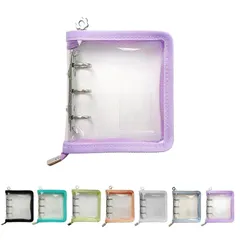 【新品】 【LINAXYZ】3穴 ミニバインダー トレカ シール チェキ 缶バッチ 証明写真 コレクトブック アイドル 汚れ 水濡れ 防止 推し活 カラーファスナー クリア ラメ グッズ 保管 韓国風 (ライトパープル) 0