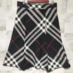 【希少】【大きいサイズ】BURBERRY LONDON　メガチェック ウール スカート　15号 2XL相当　ブラック 黒色　ノバチェック　フレア　カットワーク　サイドファスナー　山陽商会　バーバリーロンドン