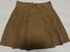 未使用 コーデュロイ プリーツ ミニスカート ブラウン