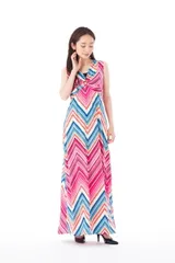 ファス(FAS)ワンピース T2 T3 T4サイズ ノースリーブ Vネック ロング丈 ジャージー ワンピース