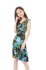 stellar　ファス(FAS)ワンピース T1サイズ 大人ワンピース レディース ノースリーブ Vネック 膝丈 ジャジーワンピース Fille A Suivre