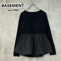 BASEMENT online ベースメントオンライン 切り替え ペプラム ニット トップス プルオーバー チュニック 長袖 黒 ブラック レディース フリーサイズ 体型カバー 大人可愛い きれいめ オフィス カジュアル ★ ◇■