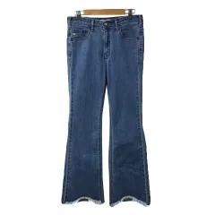 サムシング something パンツ デニム ジーンズ ストレート ロング カットオフ 無地 29 青 ブルー