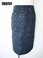 INDIVI　インディヴィ　レオパードジャガードストレートスカート　Mサイズ　３８　ダークブルー　ブラック　グレー　ロング　おしゃれ　送料込み　6461612
