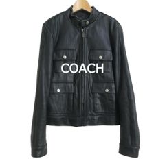 未使用級 COACH 現行 ラムレザー シグネチャー レザージャケット 黒 XL