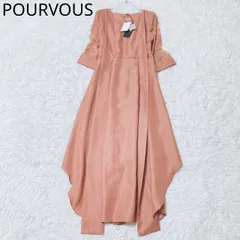 プールヴー　パーティードレス　アシンメトリー　ミモレ丈　フレア　Aライン　レース　結婚式　フォーマル　エレガント　フェミニン　オレンジ系　Lサイズ