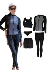 新品 [AQXIA] ラッシュガード レディース 5点セット (プロウェイクボーダー推薦) 水着 体型カバー レギンス タンキニ