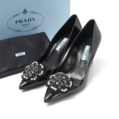 ■美品■PRADA プラダ パンプス サイズ36 1/2 ビジュー エナメル ハイヒール ポインテッドトゥ 靴 ブランド古着【中古】20251029/RA6304