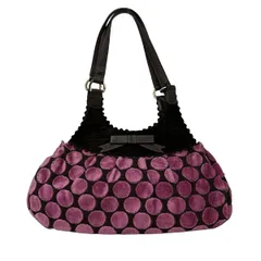 ThinkBee(シンクビー) トートバッグ - ダークブラウン×ピンク ドット柄/ラインストーン/リボン レザー