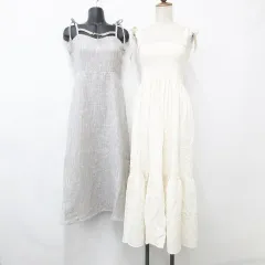 イング INGNI アプレジュール apres jour キャミワンピース 2枚セット ロング シャーリング 肩リボン ジャガード チャーム ツィード アイボリー グレー M F