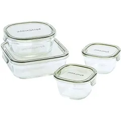 iwaki(イワキ) 耐熱ガラス 保存容器 オリーブグリーン 角型 4点セット パック&レンジ PC-PRN4G41