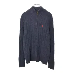 Polo by Ralph Lauren ポロ ラルフローレン ハーフジップ ケーブルニット セーター ネイビー(メンズ M)中古 古着 V9891