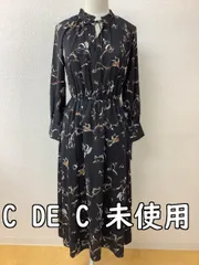 クードシャンス (C DE C) タグ付き未使用 定価25300円 黒にベージュボタニカル柄ワンピース ウエストゴム サイズ36/S