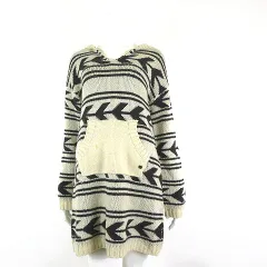 ビラボン BILLABONG ニット ワンピース パーカー ネイティブ柄 フード 長袖 M アイボリー グレー