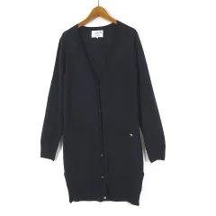 アーノルドパーマー Arnold Palmer カーディガン ニット ロング イタリア製 ウール ロゴ 刺繍 Vネック 長袖 L 3 紺 ネイビー