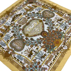 HERMES(エルメス) スカーフ カレ90 オレンジ×ブラウン×マルチ Decoupagas シルク