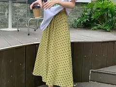 ドット柄  ロング スカート 春夏服 ボトムス　グリーン　003762F