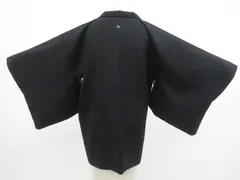 【一輝堂】黒羽織 縫い紋 羽織紐付 正絹 着物 美品 身丈約77cm 裄丈約64cm 25z12-6989