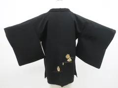 【一輝堂】黒羽織 羽織紐付 正絹 着物 身丈約78cm 裄丈約62cm 25z12-6993