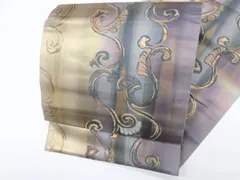 【京松】袋帯 六通柄 引箔 唐草 銀糸 正絹 美品 kyo7b12-474