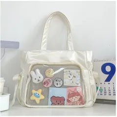 痛バッグ 痛バ サテン クリアバッグ トートバッグ 蝶結び　リボン レースアップ 推し活 オタ活 お出かけ ライブ 人気 アニメ ギフト A4 対応 レディース