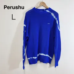 Perushu ブリーチデザインメッシュニット ブルー メッシュ ニットプルオーバー ニット ブリーチ加工 ユニセックス ルーズシルエット ストリート カジュアル Lのサムネイル