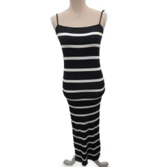 ザラ ZARA ニットキャミソールワンピース キャミワンピ ノースリーブ ボーダー マキシ ロング S 黒 ブラック 白 ホワイト ■MET2