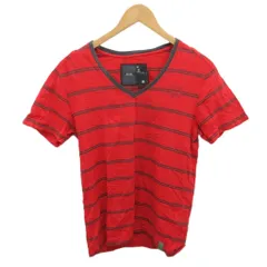 ジースターロウ G-Star RAW Tシャツ カットソー 半袖 Vネック ボーダー ストライプ M 赤 レッド ■YHS10