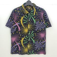05w18035 SUN SURF x BEAMS GOLF FIREWORKS ALOHA Polo Shirt, Black, Size L, Men's Golf Short Sleeve Shirt [Pre-owned]