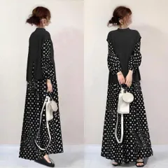 ベスト＋ワンピ ロングワンピース セットアップ ドット柄 M 水玉 ロングワンピースブラック