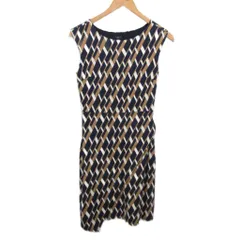 ANN TAYLOR ノースリーブワンピース ロング 総柄 紺 ネイビー 茶 0P 約S