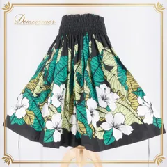 フラダンス 衣装 パウスカート ブラック系 シングル ハイビスカス柄 リーフ柄 グリーン系 かわいい 鮮やか 華やか 明るい ハワイアン アロハ ハワイアンプリント フラ ダンス レッスン 練習 エレガント カジュアル