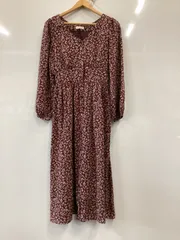 f686⚫︎earth  music &ecology⚫︎アースミュージックアンドエコロジー⚫︎レディース⚫︎長袖ワンピース⚫︎ワンピース⚫︎マキシ丈⚫︎裏地付き⚫︎花柄⚫︎ノーカラー⚫︎えんじ色⚫︎ボルドー