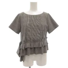 ランバンオンブルー LANVIN en Bleu ブラウス カットソー 半袖 フリル 千鳥格子柄 グレンチェック 38 グレー /GV 