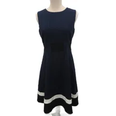 カルバンクライン CALVIN KLEIN ワンピース ひざ丈 ノースリーブ ボーダー 4 紺 ネイビー 白 ホワイト ■MET2