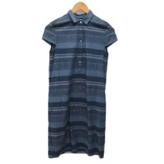 トミーヒルフィガー TOMMY HILFIGER シャツワンピース ひざ丈 半袖 ボーダー 青 ブルー 2 約M