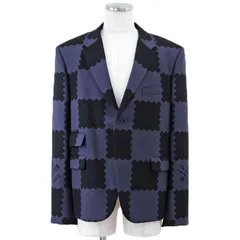 【美品】LOUIS VUITTON ルイ・ヴィトン x NIGO テーラードジャケット ジャイアント ダミエ 2022SS コラボレーション Wネーム LV MADE PARIS ロゴ 2B ステッチ メンズ サイズ 52 ブルー ブラック 青 黒 イタリア製のサムネイル
