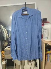 マッシモ ドゥッティ ブルー リネン シャツ