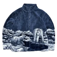 GLACIER GEAR OUTDOOR アニマル柄 シロクマ柄 フリースジャケット ポケット付き ネイビー Lサイズ No.EA51