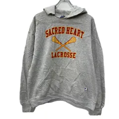 Russell Athletic プリントスウェット パーカー L グレー イエロー ラッセルアスレティック プルオーバー フーディー 秋物 a801-5074