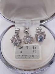 アクアマリン　ネックレス　イヤリングセット　ジルコニア　3月誕生石