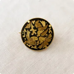 【フランス直輸入】金と黒のコントラストが美しい ダマスキナード ヴィンテージ ブローチ