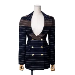 ■美品■Vivienne Westwood ヴィヴィアンウエストウッド ヴィンテージ ジャケット サイズ42 オーブボタン ダブルブレスト ボーダー ネイビー/ブラウン イタリア製 ブランド古着【中古】20250106/RA2799のサムネイル