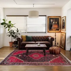 トライバルラグ ハメダン産 本物 手織り ペルシャ絨毯 アンティーク調 ラグ リビングラグ