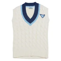 ■美品■PRADA プラダ ベスト サイズ36 ケーブルニット Vネック チルデンニット ベスト イタリア製 ブランド古着【中古】20241230/RA2916