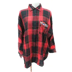 ザラウーマン ZARA WOMAN シャツ ブラウス チェック 刺繍 ビジュー 長袖 赤 レッド 黒 ブラック /YI