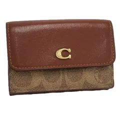 COACH 三つ折り財布 コンパクトウォレット PVC レザー ベージュ系 ブラウン系 CM438
