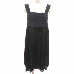 アンタイトル UNTITLED ワンピース フレア ひざ丈 ドッキング 総柄 ノースリーブ 2 M 黒 ブラック /YK